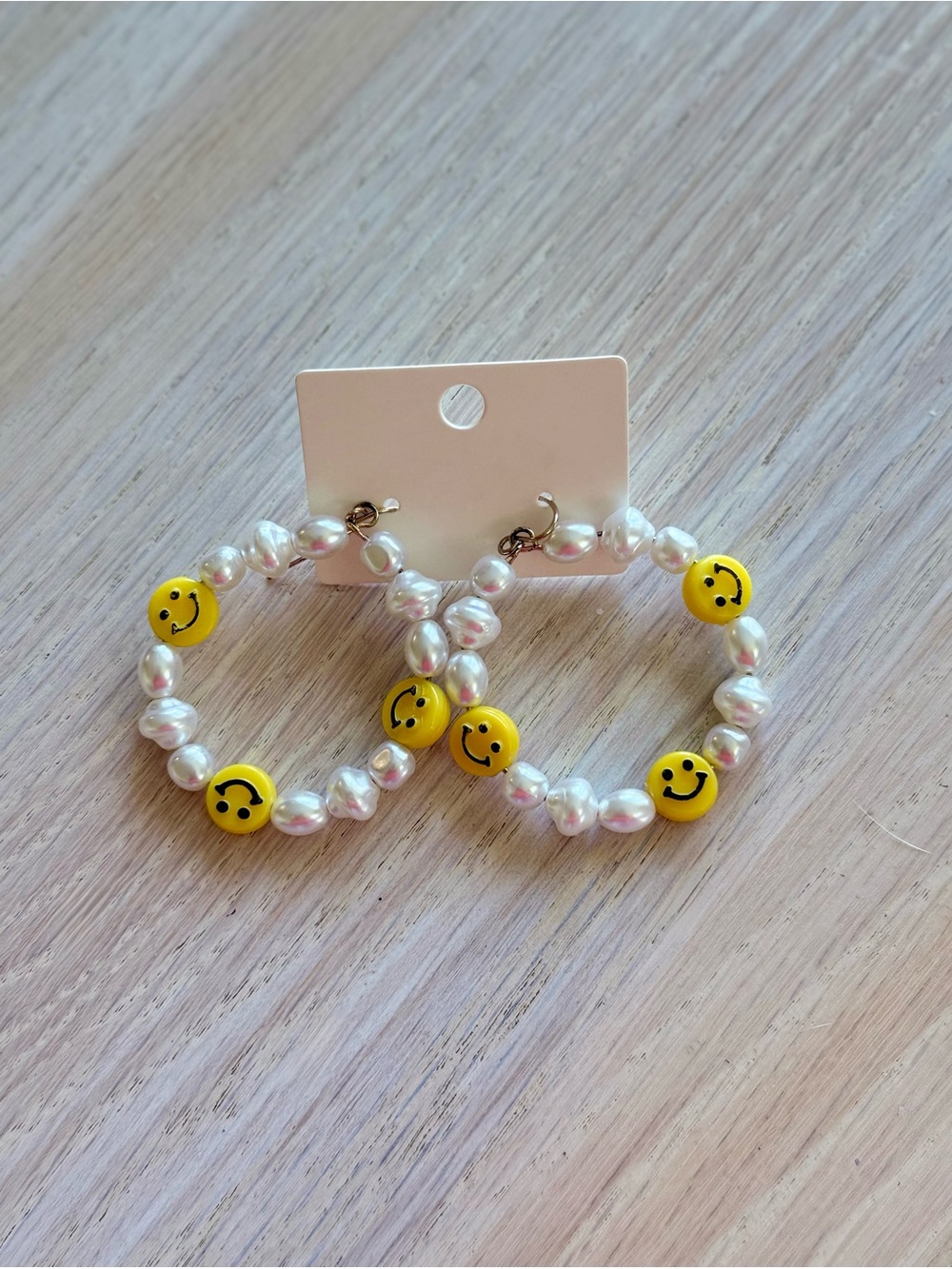 Pearl & Smiley Face Beaded Hoop Earrings